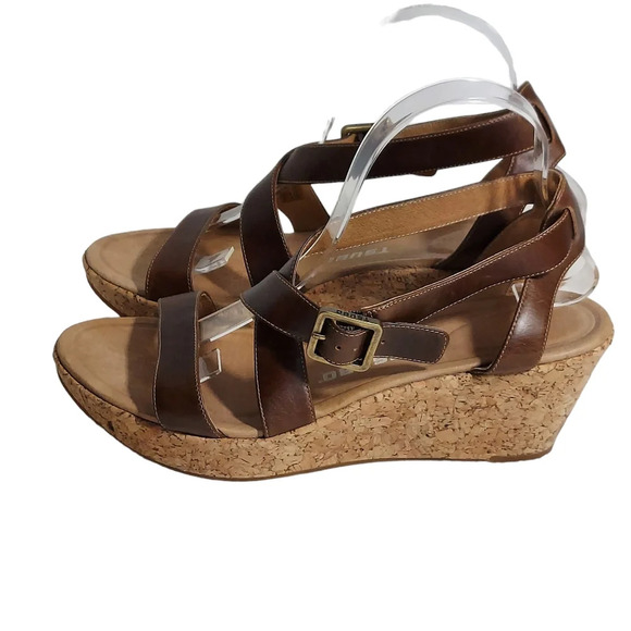 Tsubo Olivette BrownTan Leather Strappy Cork Wedge Platforms - Picture 3 of 14